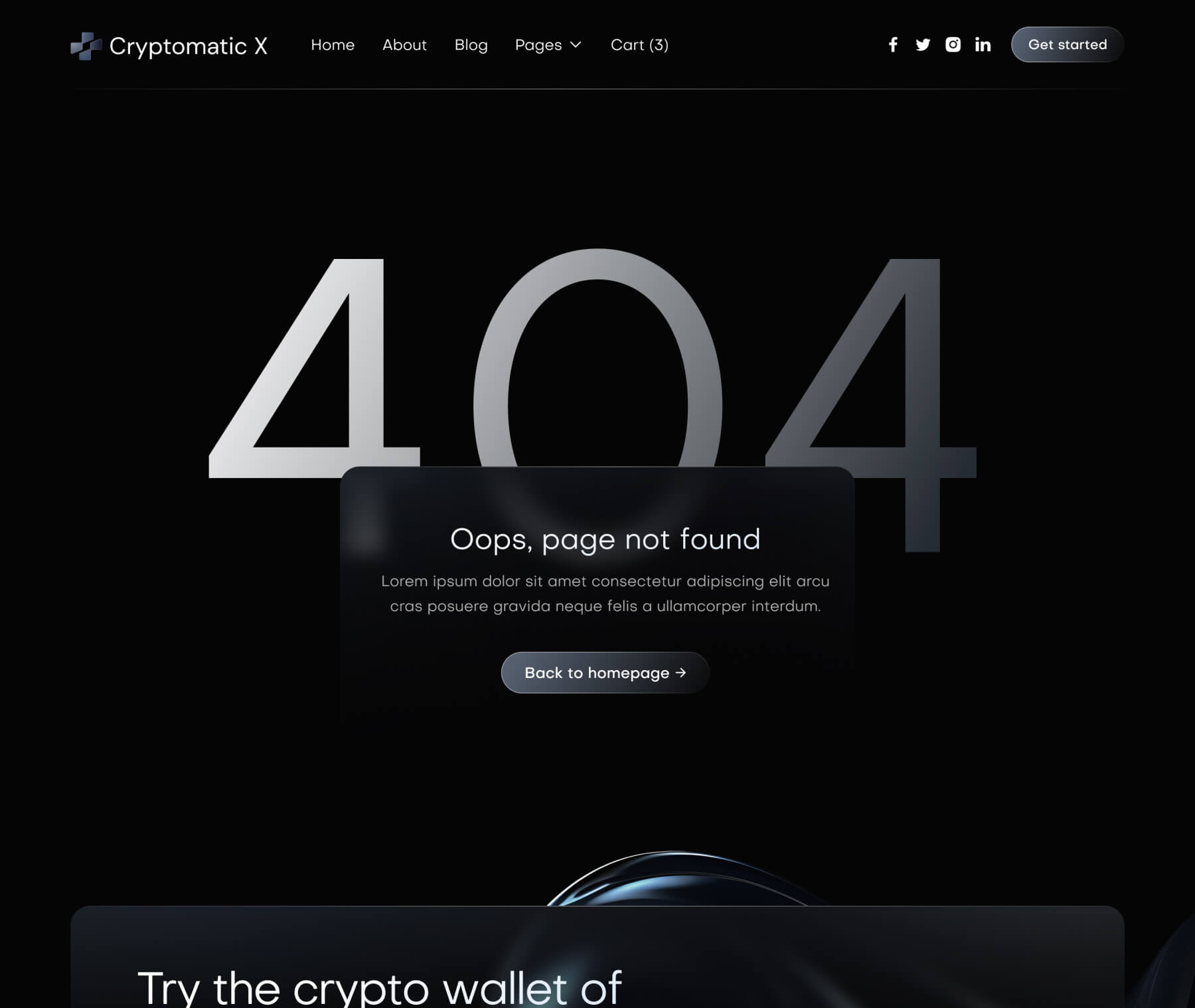 Cryptomatic X - 404 Page - Crypto Webflow Template