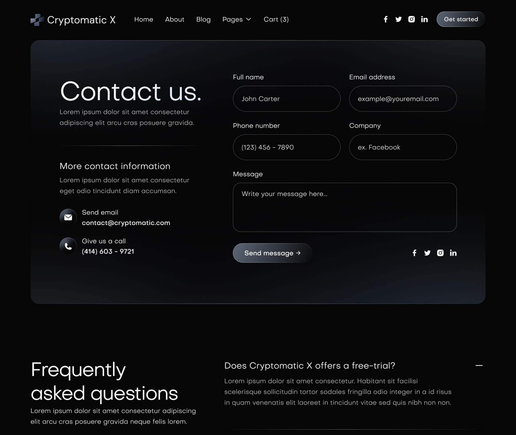 Cryptomatic X - Contact V3 Page - Crypto Webflow Template